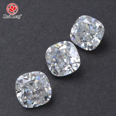 China Fire Redleaf moissanite factory price cushion shape VVS1 D color play or color per carat GRA certified moissanite for sale