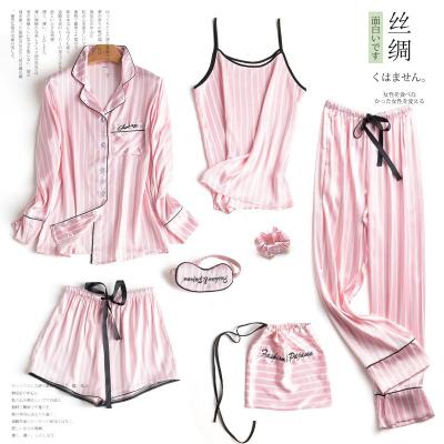 China 7 Pcs Nightgown Women Ice Satin Nightgowns Girls Silk Pajamas Set Women Long Pajamas Breathable Camisole Suit Sleepwear For Autumn Winter Home Wear for sale