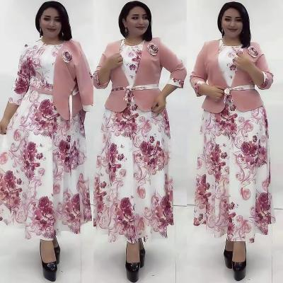 China Plus Size Anti-Static Women's Dress Elegant Pleated Flare Waist A Line Print Swing Dress Splicing Dresses With Waistbelt For Women Party for sale