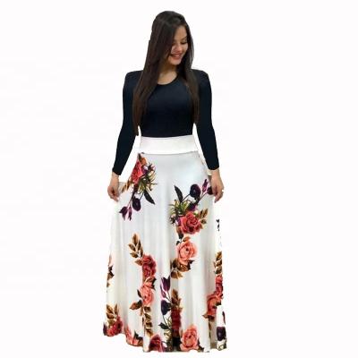 China 2022 Latest Breathable Plus Size Color Matching Elegant Women's Skirt Flower Print Elegant Fitted Skirts For Women With Simple Blouse for sale