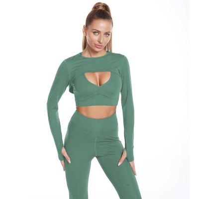 China Breathable 3 Piece Women Workout Sports 2 Piece Fitness Clothing Set Women Yoga Set Private Label Tracksuit Workout Crop Top Clothing for sale