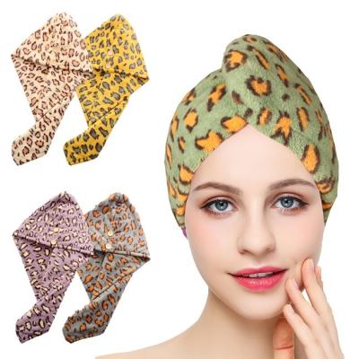 China Leopard Print Microfiber Spa Hair Towel Wrap Towel Turban For Wet Hair for sale