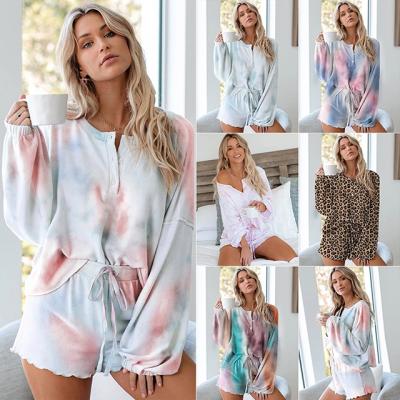 China Summer QUICK DRY Pajamas Set Cotton Homewear Tie Dye Wholesale Women Sleepwear for sale