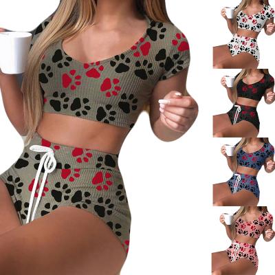 China Breathable Printing 2 Piece Pajama Sets Women's Lounge Set Summer Two Piece Lounge Set for sale