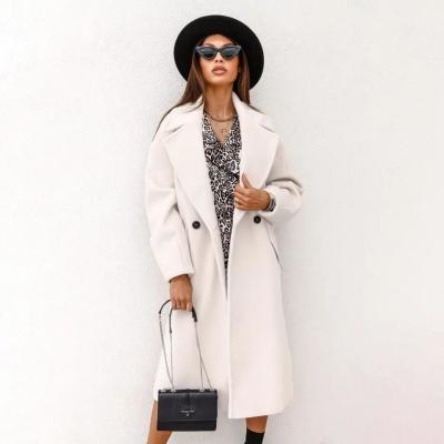 China                  Fall and Winter Woman′s Coats Ladies Jackets Double Cotton Solid Turn Down Collar Long Coats for Women              for sale