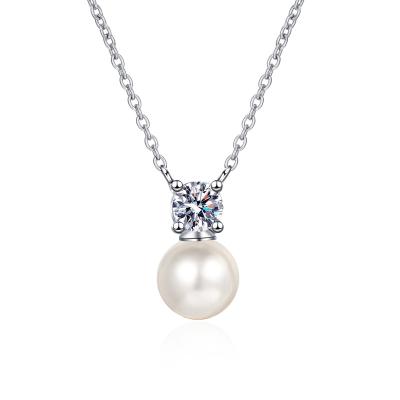 China 2022 Europe and America Women Fashionable Clavicle Ball Moissanite 925 Sterling Silver Freshwater Pearl Flawless Pendant Necklace with Silver Chain for sale