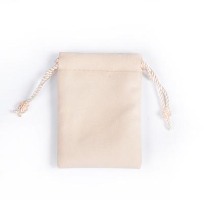 China Free Sample Elelgent Logo Made Small Multifunction Beige Jewelry Bag Drawstring Jewelry Pouch Custom Gift Bags Jewelry for sale