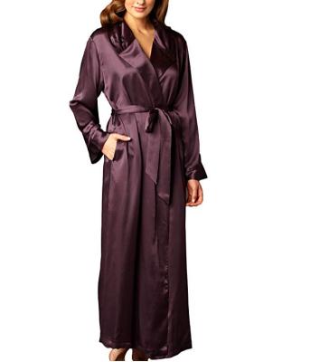 China Breathable women's long silk dress, wide shawl collar, soft pleats for sale