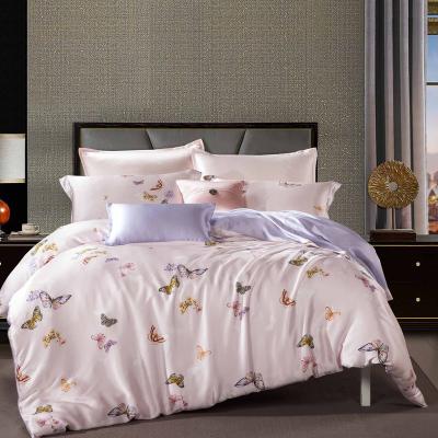 China Customized Size Nondisposable Printing Mulberry Sheet Comforter Cover 19MM/22MM/25MM Real Silk Luxury Bedding Set for sale