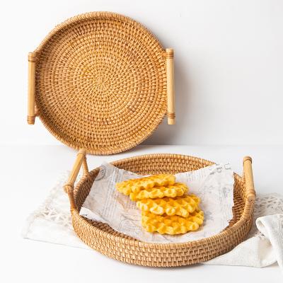 China Hot Amazon Sale Kitchen Stored Hand - Woven Tray Decoration Rattan Tray Breadfruit Tray Picnic Storage Basket for sale