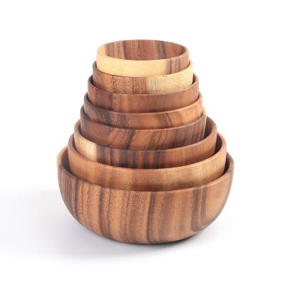 China Sustainable Restaurant Wooden Acacia Bowl Hot Selling Acacia Rice Noodle Kitchen Japanese Style Amazon Wood Bowl for sale