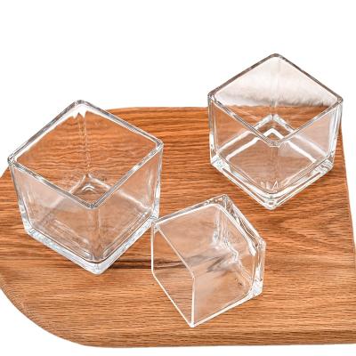 China Modern contracted transparent empty mini square home decoration candle container party glass home aromatherapy candle jar for sale