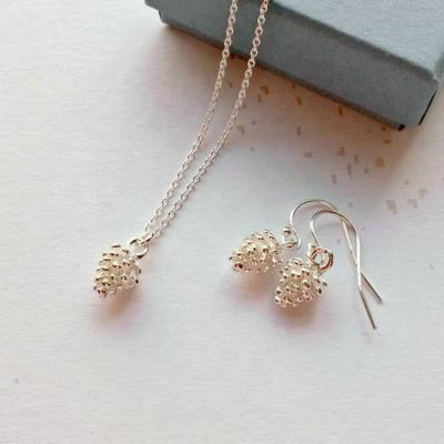 China Nickel Free 925 Sterling Silver Delicate Fruit Pine Cone Jewelry Set of Necklace Earrings for sale