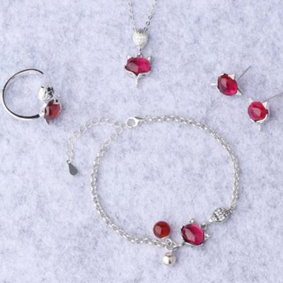 China 2019 Fashionable Woman Fashion New Arrival Red Garnet Jewelry Set 925 Sterling Silver for sale