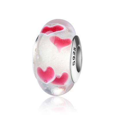 China Wholesale Pink Heart Murano DIY Bracelet Jewelry Love Glass Silver Bead For Bracelet for sale