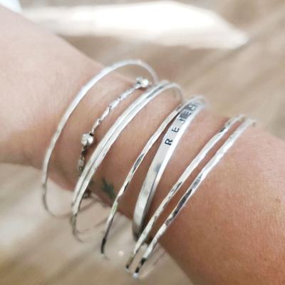 China DIY Bracelet Jewelry 2019 Fashion Jewelry Sterling Silver Handmade Hammered Fine Narrow Bracelet for sale