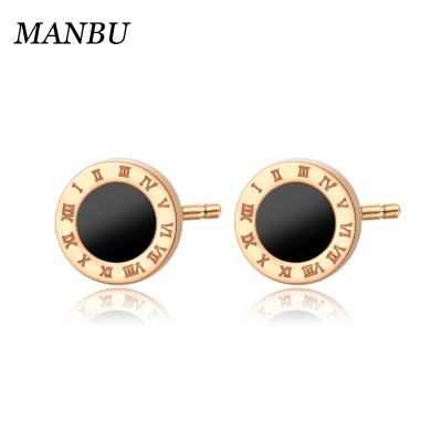 China Fashionable Gold Men's Black Stud Earrings For Men Stud Earrings Stainless Steel 12842 for sale