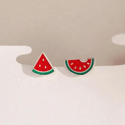 China Kids Summer Environmental Friendly Cute Earrings Enamel Fruit Watermelon Misfit 925 Sterling Silver Stud Earrings for sale