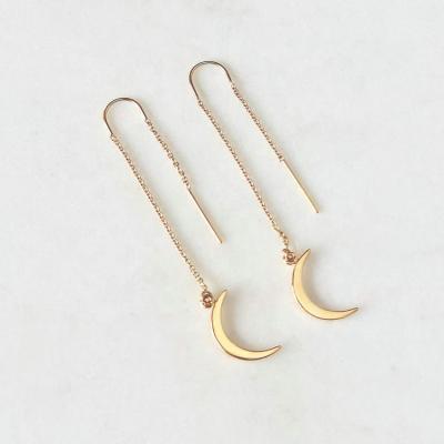 China Eco Friendly Manbu Gold Plated Crescent Moon Threader Sterling Silver Drop Earrings for sale