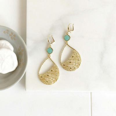 China Women Silver Gold Plated Turquoise Chandelier Statement Drop Earrings for sale