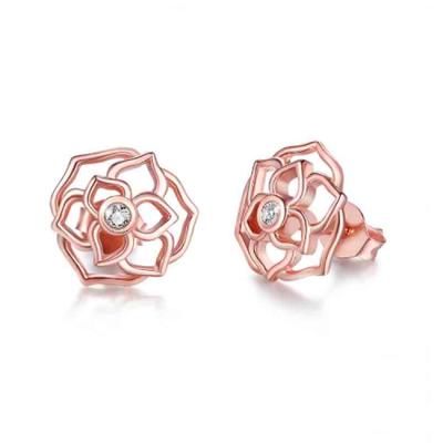 China Wholesale FASHIONABLE Rose Gold Flower Stud Earrings Luxury With CZ for sale