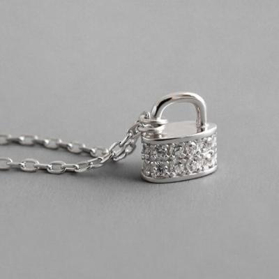 China CLASSIC Micro Diamond S925 Sterling Silver Mini Lock Pendant Necklace for sale