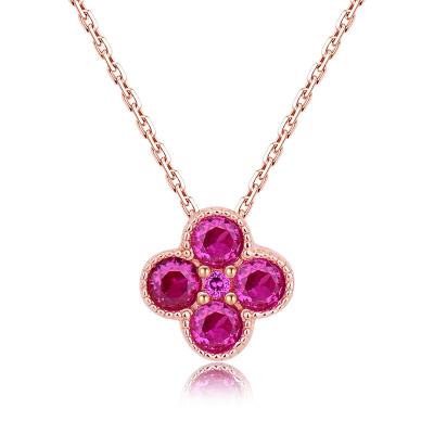 China New Design FASHIONABLE 925 Sterling Silver Rose Gold Cubic Zirconia Four Leaf Clover Pink Necklace For Women for sale