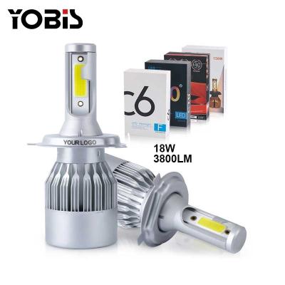 China factory price YOBIS C6 9006 automobile led COB H4 H7 H8 H11 9005 9006 LED headlight bulbs 36W 3800LM C6 LED headlight bulb for sale