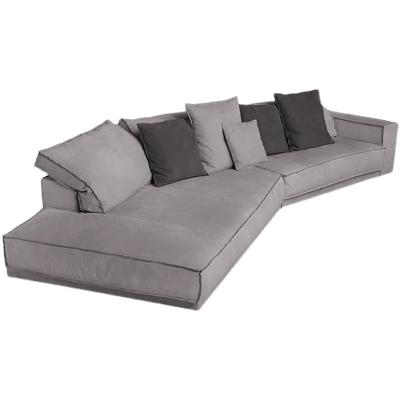 China Gray Living Room Corner Sofa Good Quality 3 Seats Lightweight Tufted Velvet Fabric Sectional Sofa for sale