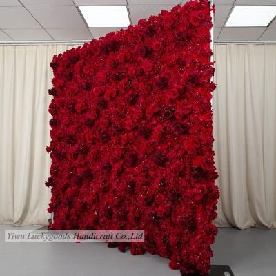 China 1)home decoration 2)event decoration 3)ceremony decoration LFB1522 wedding decor roll up fabric preserved flower walls panel backdrop Rose Peony Silk Artificial Flower wall for party for sale