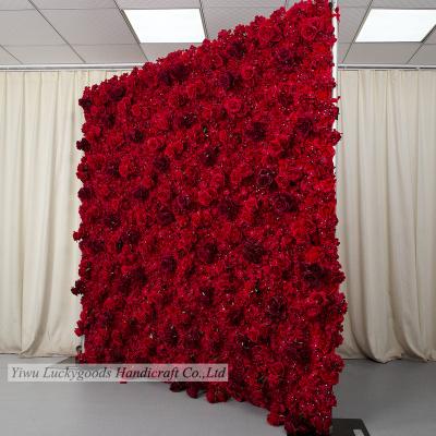 China LFB1871 Red Rose Flower Wall Panel Silk Floral Decorative Silk Wall Panel to marry different types of decor to customize the latest designs backdrop for sale