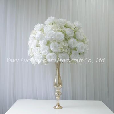 China LFB1928 Luxury Rose Flower Kissing Ball Centerpiece Artificial White Silk for Wedding Decorative Table Centerpiece for sale