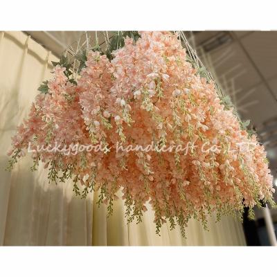 China Wedding Artificial Flower LFB757-Pink Artificial Blush Flower Silk Wisteria Hanging Arrangements For Wedding Event Ceiling Decoration for sale