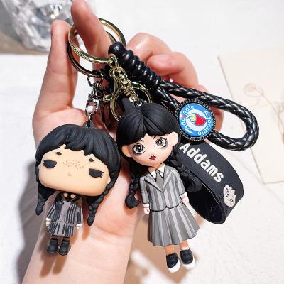 China Hot American Fresh Addams Family Key Chain PVC Decoration Gift 3D Doll Key Chain Accessories Wednesday Addams for sale