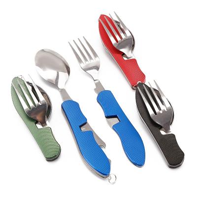 China Home Hotel Restaurant High Quality Outdoor Stainless Steel 4 In 1 Portable Folding Camping Tableware Set for sale