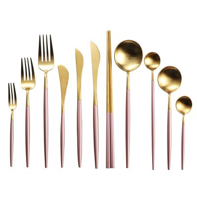 China Sustainable Pink Gold Dishwasher Safe Stainless Steel Flatware Cutlery Set Utensils for sale