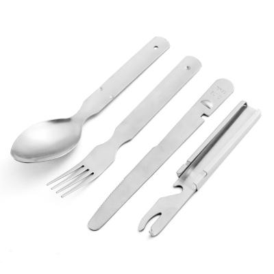 China High Quality Home Outdoor Hotel Restaurant Stainless Steel Camping Tableware 4 in 1 Portable Bottle Opener with Knife, Fork and Spoon for sale