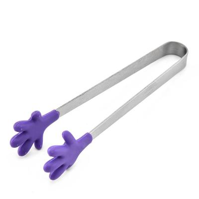 China Sustainable Stainless Steel Kitchen Bar Tools Mini Cube Sugar Food Ice Tongs With Silicone Head for sale