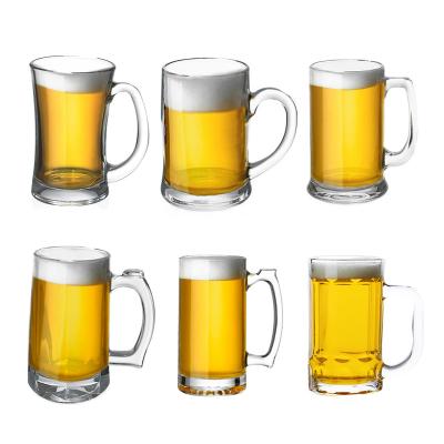 China Custom Lead Free Modern Logo Glassware Sublimation Glass Beer Mugs Stoneware Mugs Set With Handles for sale