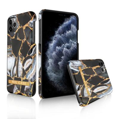 China Custom Factory OEM LOGO Cell Phone Water Paste PC Case Shockproof With Gold Metal Band Case For iphone 14 pro max phone cover 13 12 11 for sale