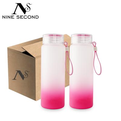 China High Quality Viable Sublimation White Frosted Gradient Color Drinkware Matte Glass Water Bottles For Heat Press Printing for sale