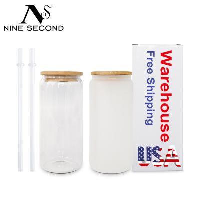 China US Warehouse RTS Beer Can 16oz Bank Sublimation Viable Free Shipping Glass Can Colored Gradient Glass Beer Cans With Straw for sale