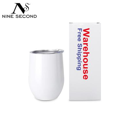 China Viable White Stainless Steel 12oz Sublimation Wine Tumbler Upright Vacuum Insulated Empty Egg Sublimation Stemless Tumblers With Lid for sale