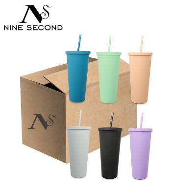 China 14oz 16oz 450ml Double Wall Mountable Pastel Classic Acrylic Skinny Tumbler Plastic Cups with Dome Lid and Straws for sale