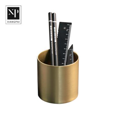 China Modern Stylish Metal Stationery Office School Pen Holder Desk Organizer Stand Brass Mental Base Pen Holder for sale