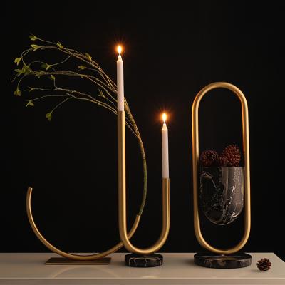 China Modern Nordic artistic marble single table metal restaurant copper wedding decor standing home candle holder for sale