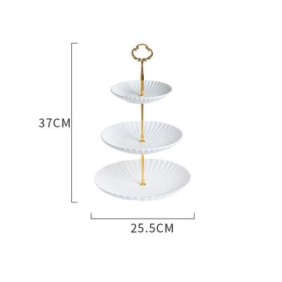 China Viable Wholesale Porcelain 3 Tier Gold Cake Stand Ceramic Handle Wedding Cake Stand Dessert Stand for sale