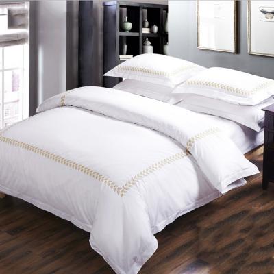 China Disposable Luxury Embroidery Cotton Pure White Hotel Bed Linen for sale