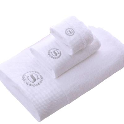 China Sustainable Custom Embroidery Logo Luxury Hotel Bathroom 100% Cotton Bath Towel Set White for sale