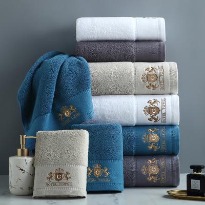 China Amazon Wholesale Hypoallergenic Towel Set LOGO Absorb Water Luxury Embroidered 100% Cotton Face Towel Hotel Home Use Wash Bath Towel for sale